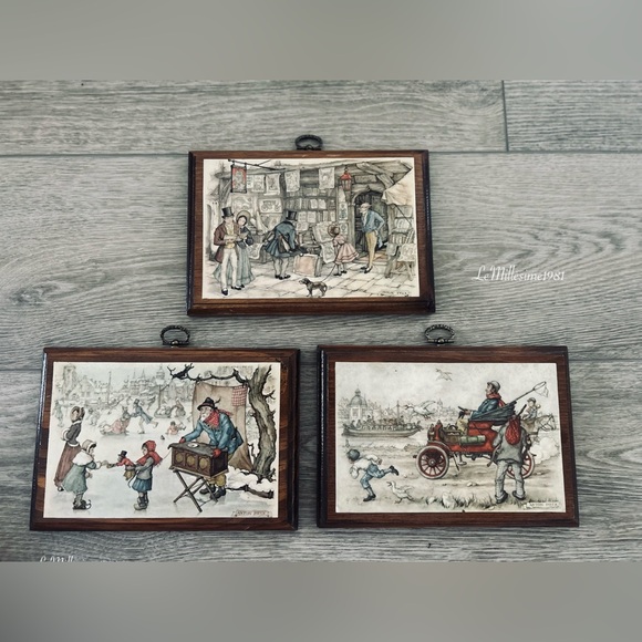 Vintage Set of 3 Mounted Wooden Artwork by Anton Pieck | Collectors | 1970 - Picture 1 of 8